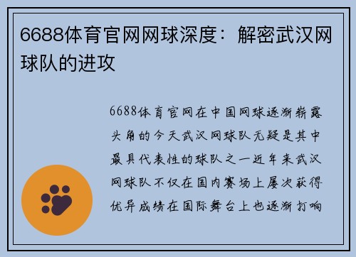 6688体育官网网球深度：解密武汉网球队的进攻