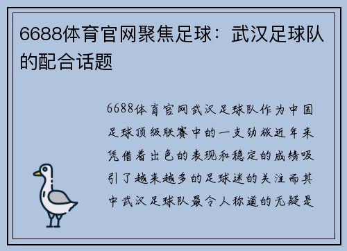 6688体育官网聚焦足球：武汉足球队的配合话题